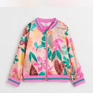 H&M Kids Floral Satin Bomber Jacket - Pink and Green Size 5T